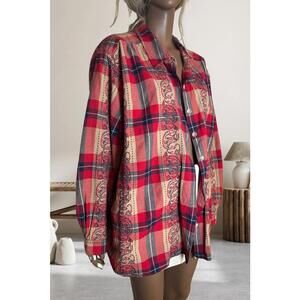 Vintage button down flannel shirt plaid pattern with paisley size 5X